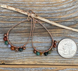 Teardrop Jasper Earrings – Colorful Copper Boho Stone Jewelry, Wire-Wrapped Rainbow Dangles, Unique Rustic Bohemian Handmade Gift for Her