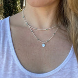 Teardrop Pendant Necklace, Ivory Czech Glass, Turquoise Beaded Double Strand