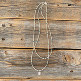 Teardrop Pendant Necklace, Ivory Czech Glass, Turquoise Beaded Double Strand
