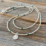 Teardrop Pendant Necklace, Ivory Czech Glass, Turquoise Beaded Double Strand