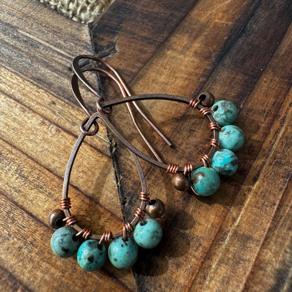 Teardrop Turquoise Earrings – Dainty Copper Wire Wrapped Jewelry