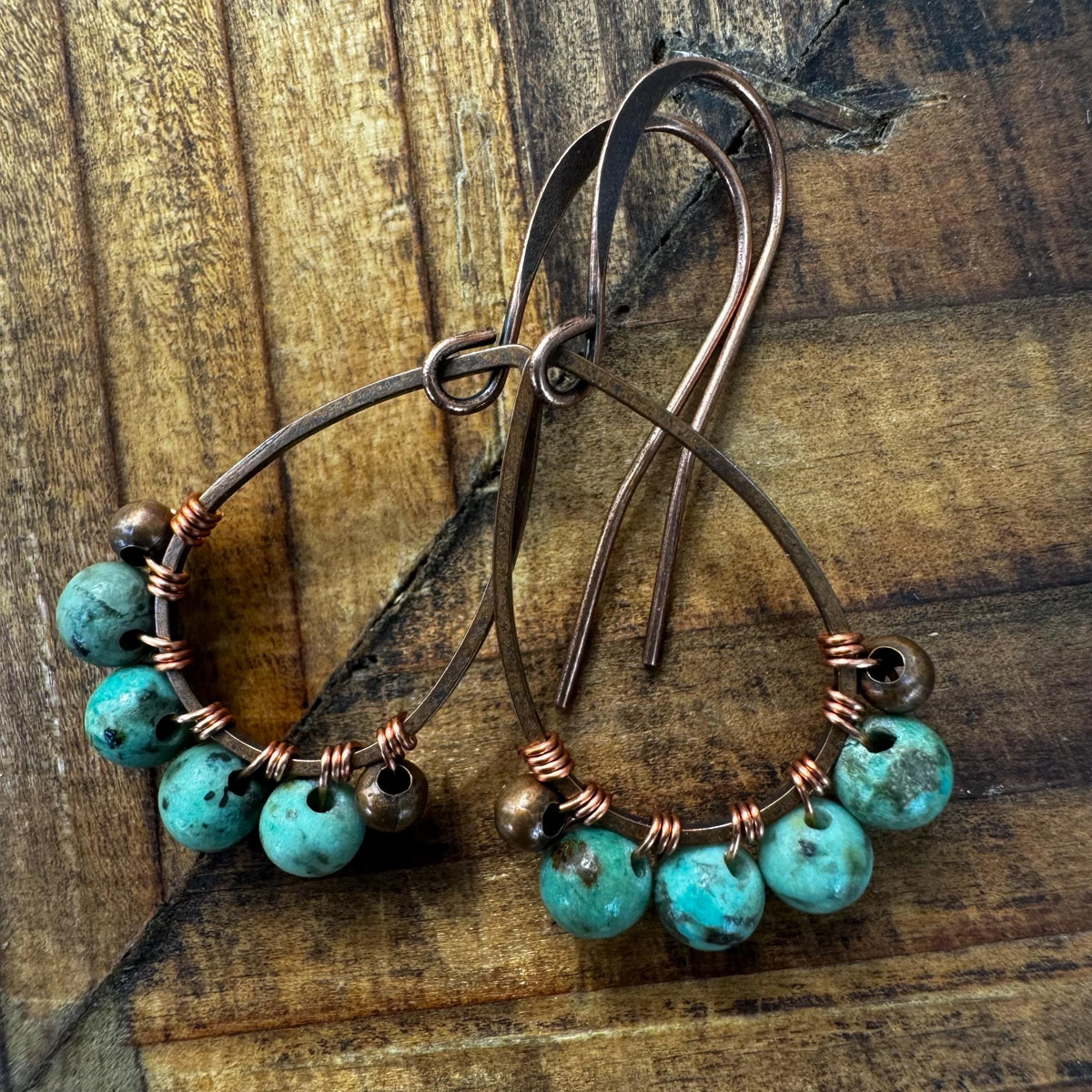 Teardrop Turquoise Earrings – Dainty Copper Wire Wrapped Jewelry