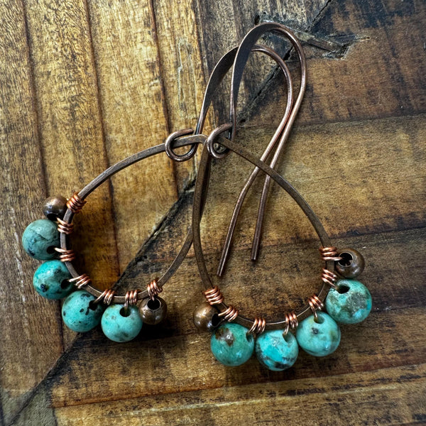 Teardrop Turquoise Earrings – Dainty Copper Wire Wrapped Jewelry