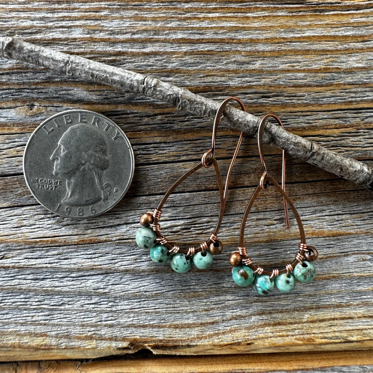Teardrop Turquoise Earrings – Dainty Copper Wire Wrapped Jewelry