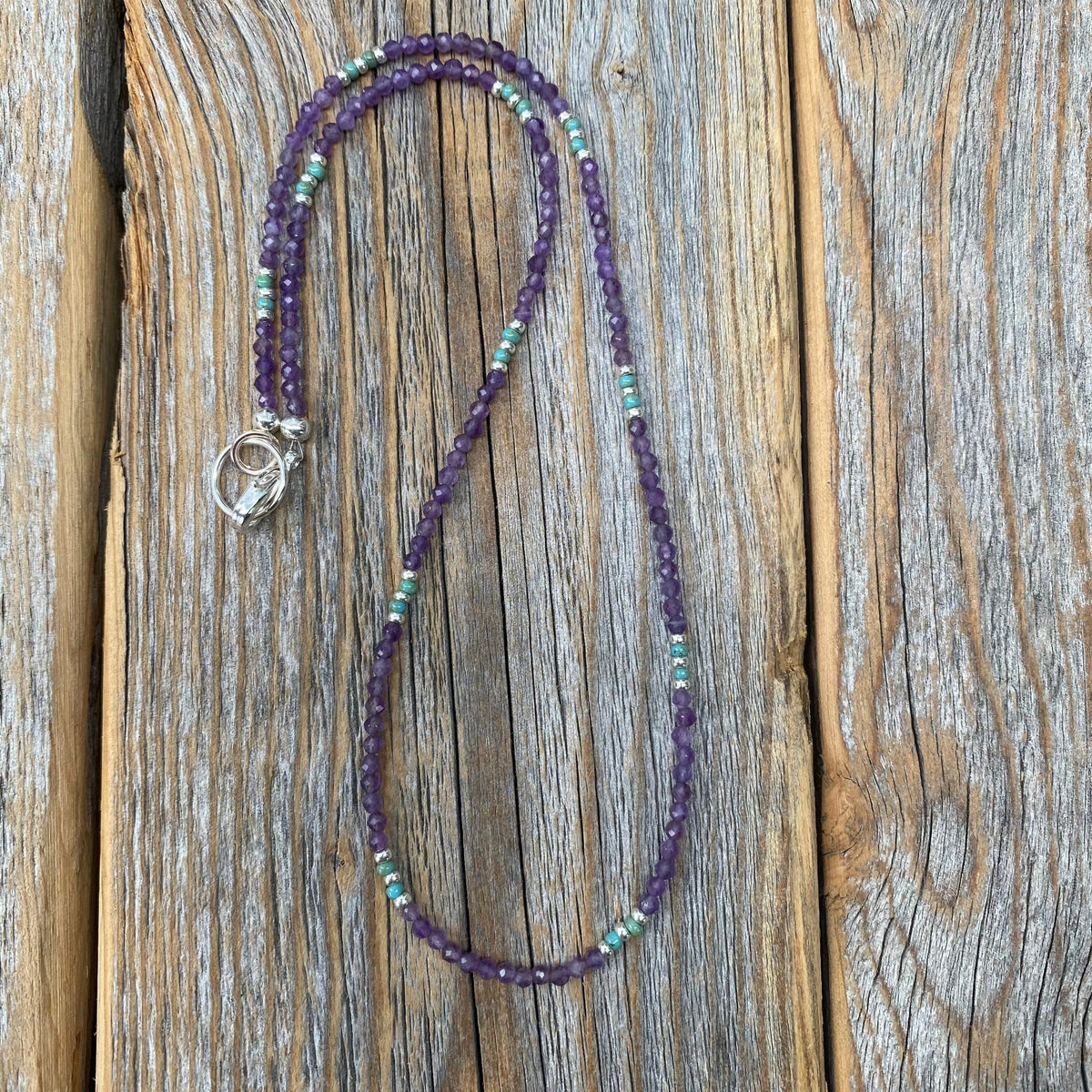 Tiny Faceted Amethyst Necklace, Silver Seed Bead & Czech Glass