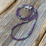 Tiny Faceted Amethyst Necklace, Silver Seed Bead & Czech Glass