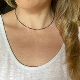 Tiny Faceted Amethyst Necklace, Silver Seed Bead & Czech Glass