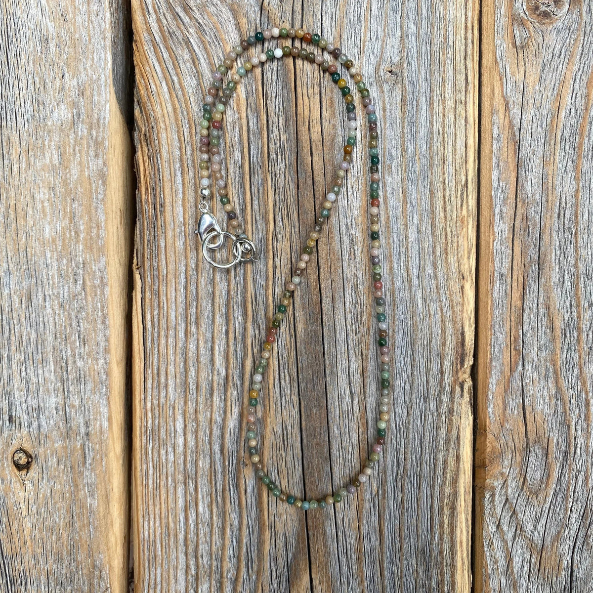 Tiny Jasper Beaded Necklace, Dainty Gemstone, Sterling Silver Clasp, Minimalist Everyday Jewelry