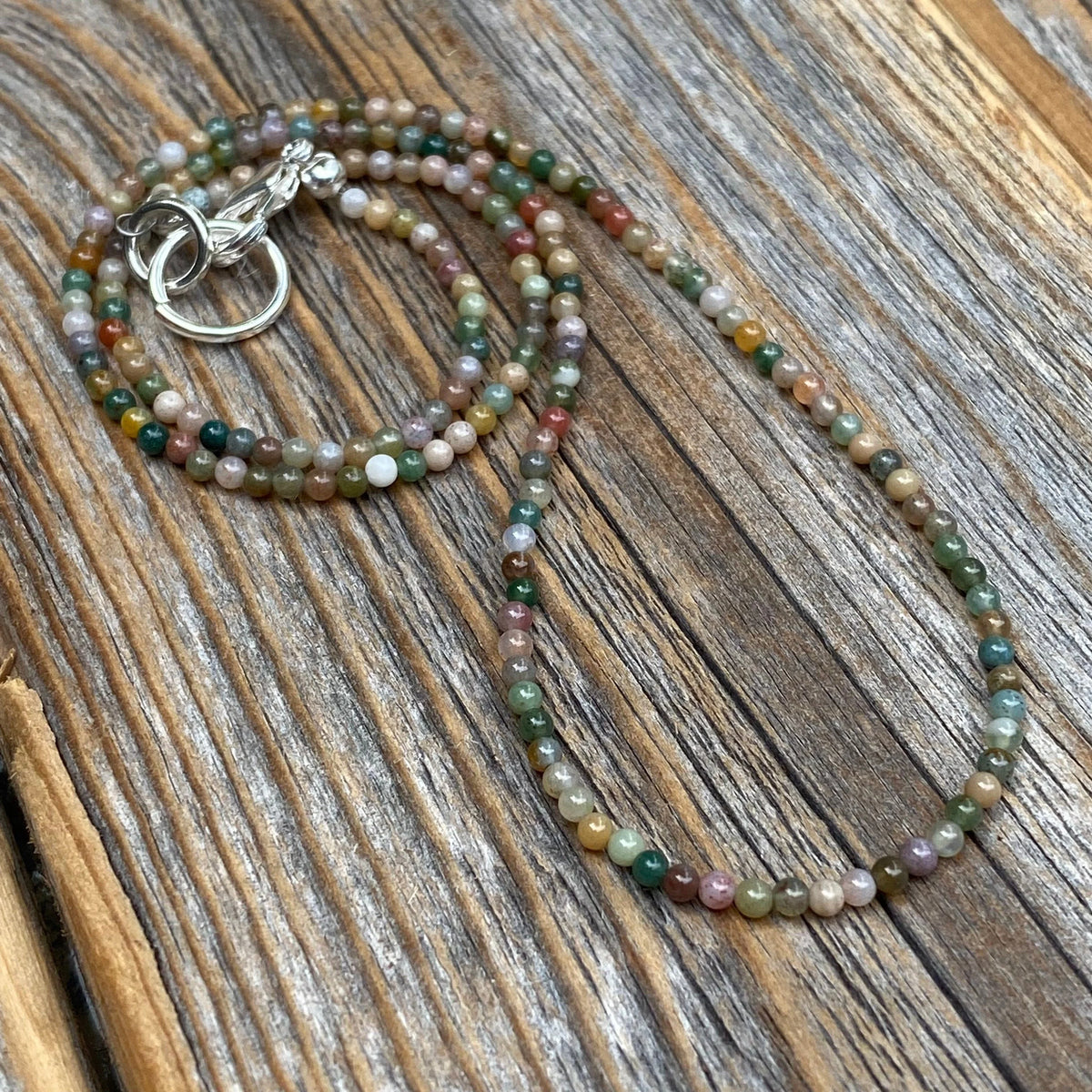 Tiny Jasper Beaded Necklace, Dainty Gemstone, Sterling Silver Clasp, Minimalist Everyday Jewelry