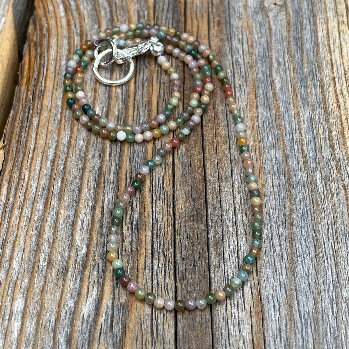 Tiny Jasper Beaded Necklace, Dainty Gemstone, Sterling Silver Clasp, Minimalist Everyday Jewelry