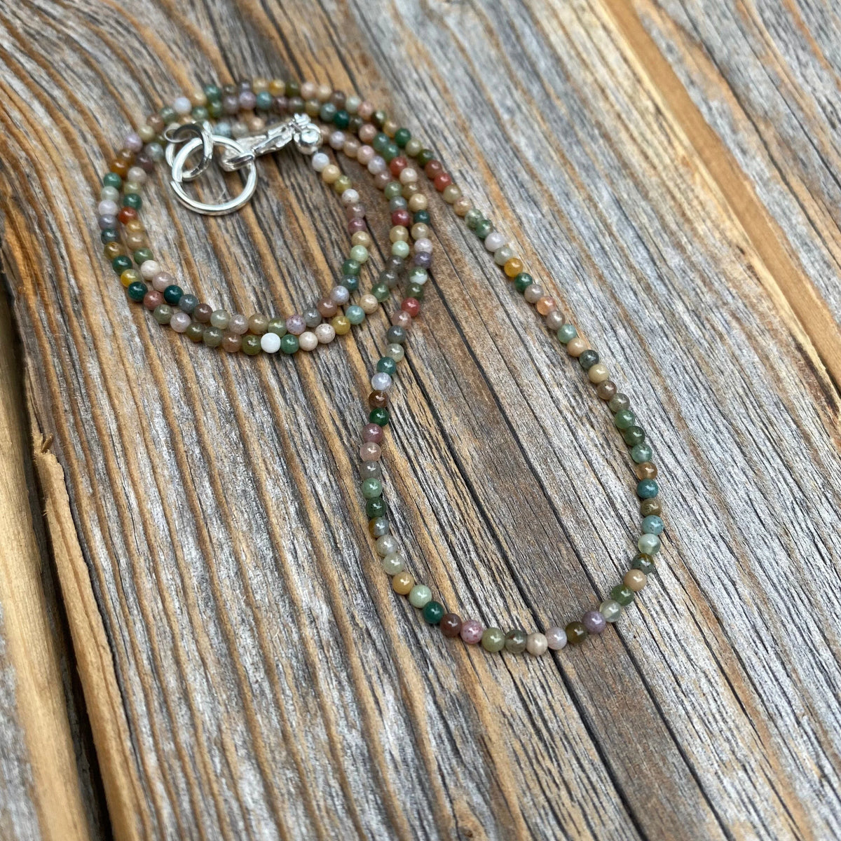 Tiny Jasper Beaded Necklace, Dainty Gemstone, Sterling Silver Clasp, Minimalist Everyday Jewelry