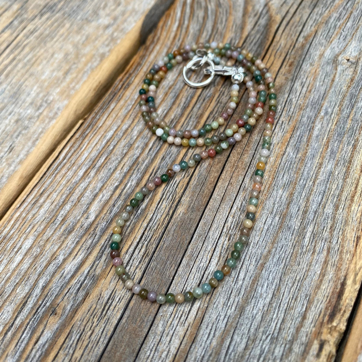 Tiny Jasper Beaded Necklace, Dainty Gemstone, Sterling Silver Clasp, Minimalist Everyday Jewelry