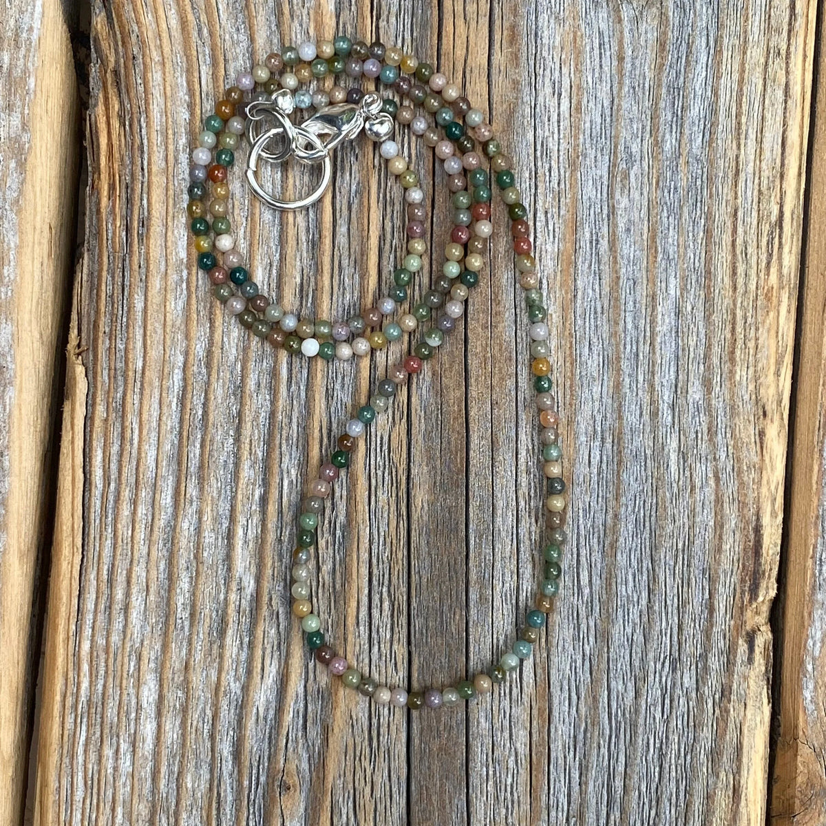 Tiny Jasper Beaded Necklace, Dainty Gemstone, Sterling Silver Clasp, Minimalist Everyday Jewelry