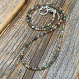 Tiny Jasper Beaded Necklace, Dainty Gemstone, Sterling Silver Clasp, Minimalist Everyday Jewelry