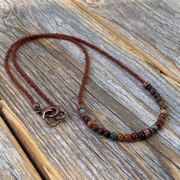 Tiny Red Creek Jasper Beaded Necklace – Copper Accents