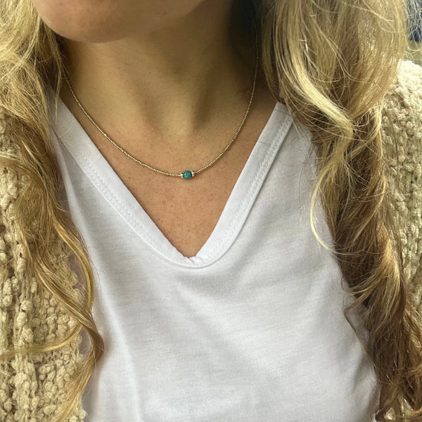 Tiny Turquoise Necklace, Dainty Sterling Silver Layering Necklace, Everyday Jewelry