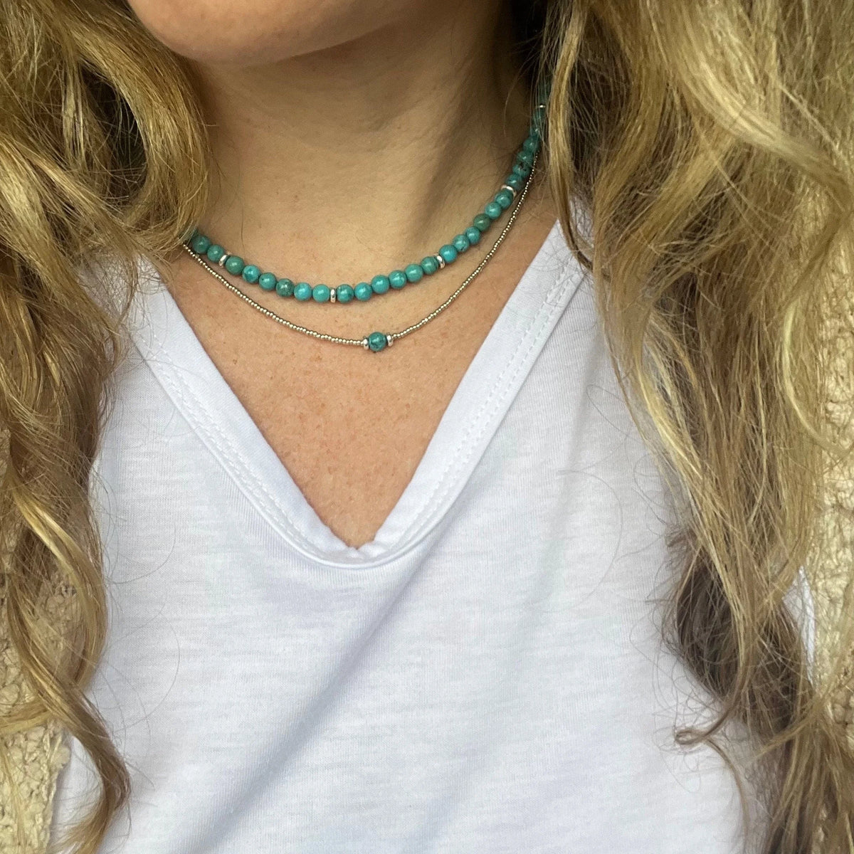 Tiny Turquoise Necklace, Dainty Sterling Silver Layering Necklace, Everyday Jewelry