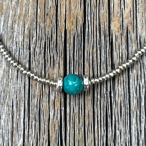 Tiny Turquoise Necklace, Dainty Sterling Silver Layering Necklace, Everyday Jewelry