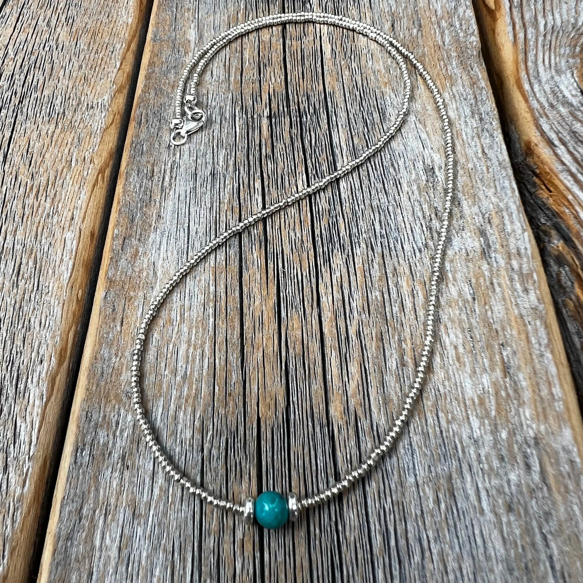 Tiny Turquoise Necklace, Dainty Sterling Silver Layering Necklace, Everyday Jewelry