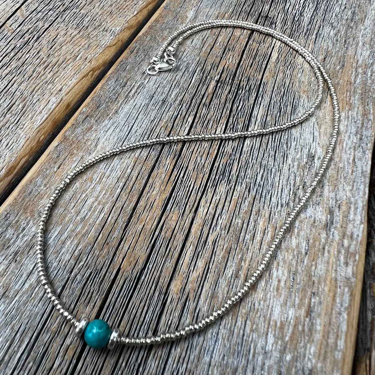 Tiny Turquoise Necklace, Dainty Sterling Silver Layering Necklace, Everyday Jewelry