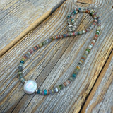Tourmaline Bead Necklace with Freshwater Pearl - Gemstone Jewelry