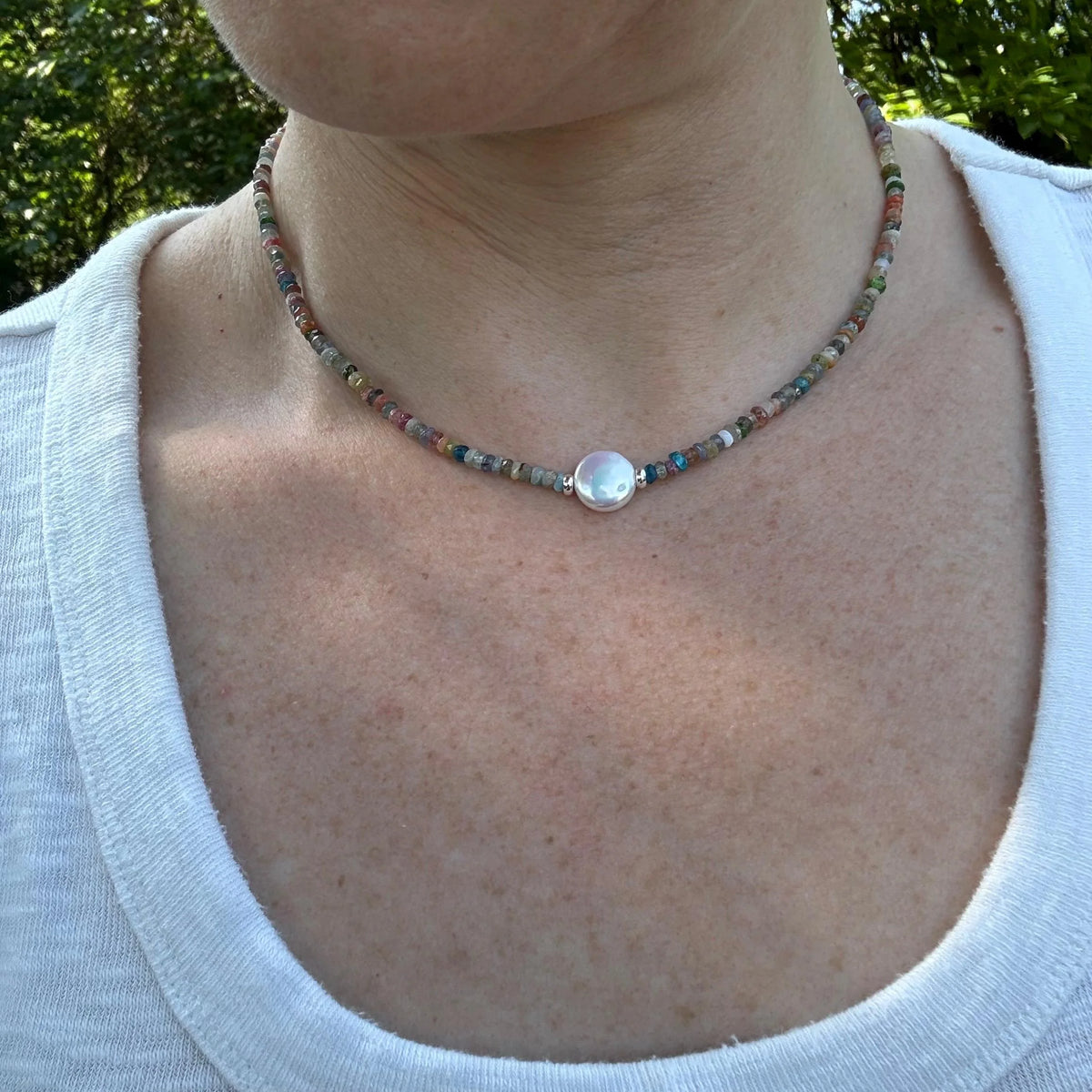 Tourmaline Bead Necklace with Freshwater Pearl - Gemstone Jewelry
