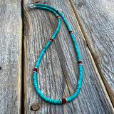 Turquoise and Coral Heishi Necklace – Sterling Silver Accents