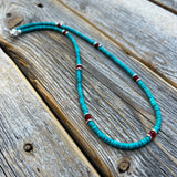 Turquoise and Coral Heishi Necklace – Sterling Silver Accents