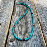 Turquoise and Coral Heishi Necklace – Sterling Silver Accents