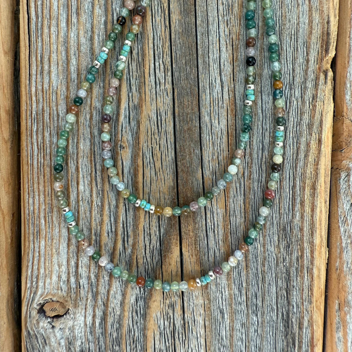 Turquoise and Jasper Layered Necklace, Boho Beaded Gemstone Jewelry, Southwestern Necklace