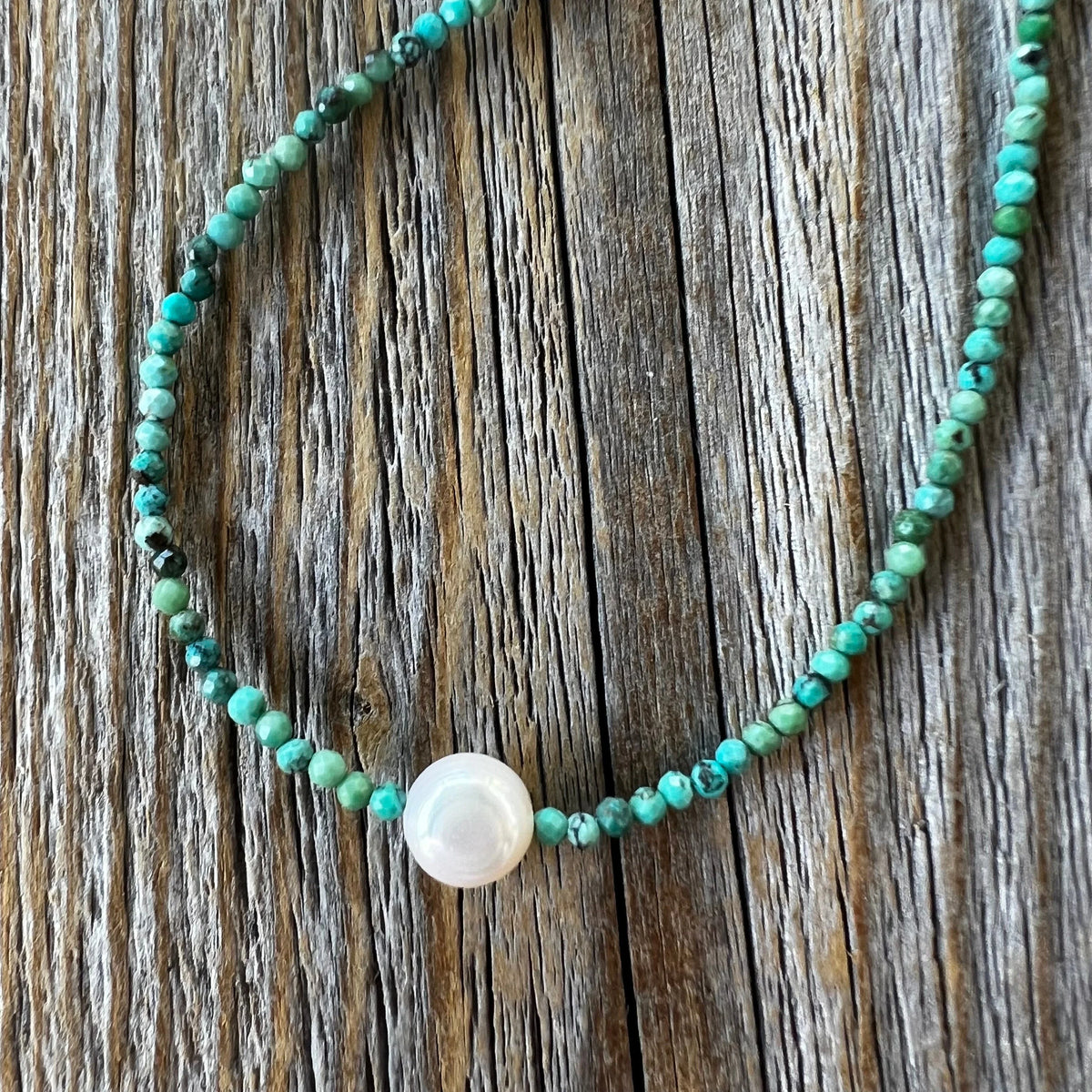 Turquoise and Pearl Necklace, Dainty Choker, Gifts for Her, Handmade Jewelry