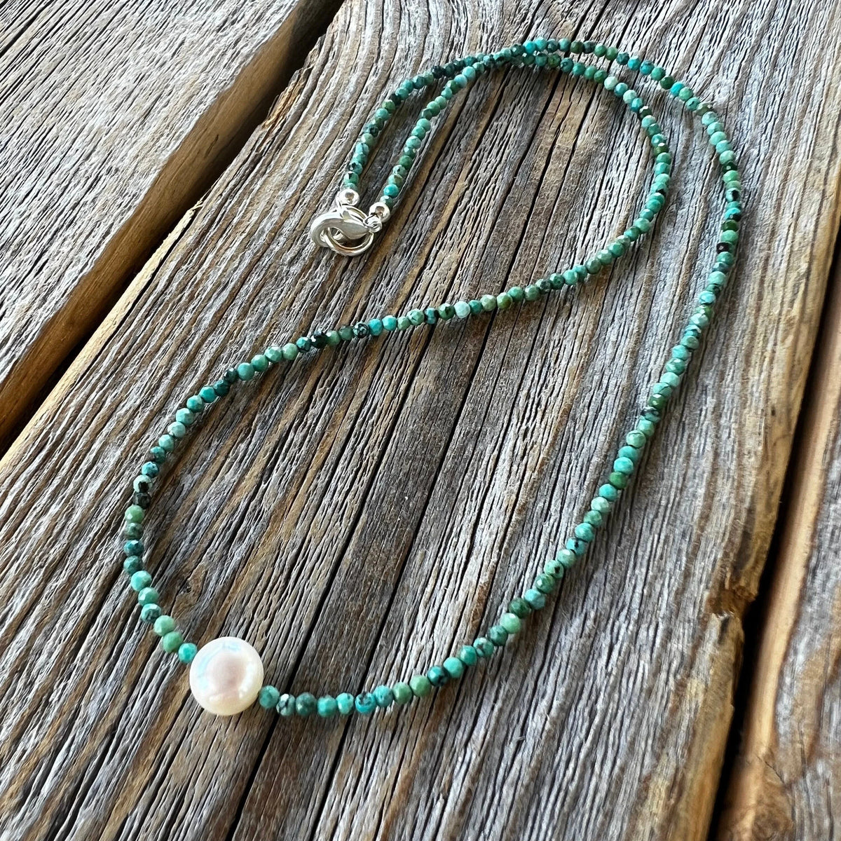 Turquoise and Pearl Necklace, Dainty Choker, Gifts for Her, Handmade Jewelry