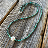 Turquoise and Pearl Necklace, Dainty Choker, Gifts for Her, Handmade Jewelry