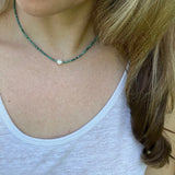 Turquoise and Pearl Necklace, Dainty Choker, Gifts for Her, Handmade Jewelry