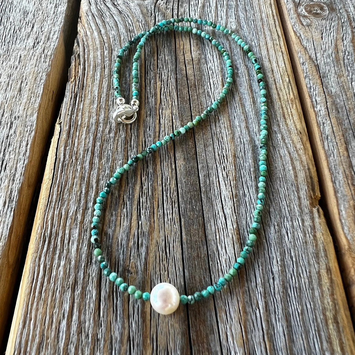 Turquoise and Pearl Necklace, Dainty Choker, Gifts for Her, Handmade Jewelry