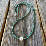 Turquoise and Pearl Necklace, Dainty Choker, Gifts for Her, Handmade Jewelry