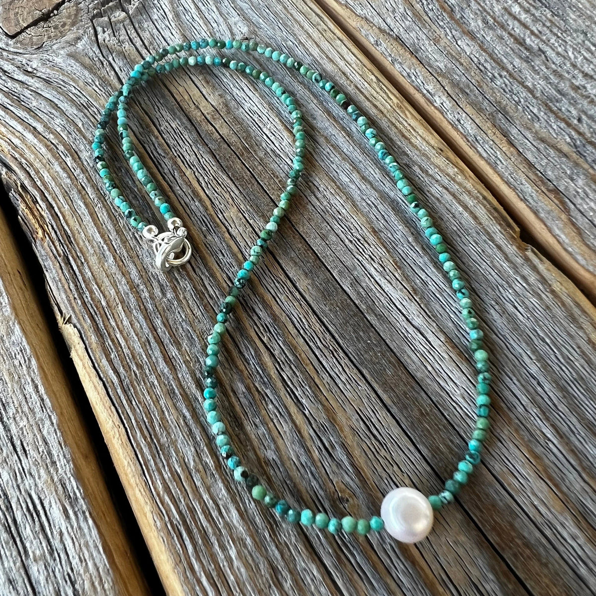 Turquoise and Pearl Necklace, Dainty Choker, Gifts for Her, Handmade Jewelry
