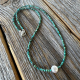 Turquoise and Pearl Necklace, Dainty Choker, Gifts for Her, Handmade Jewelry