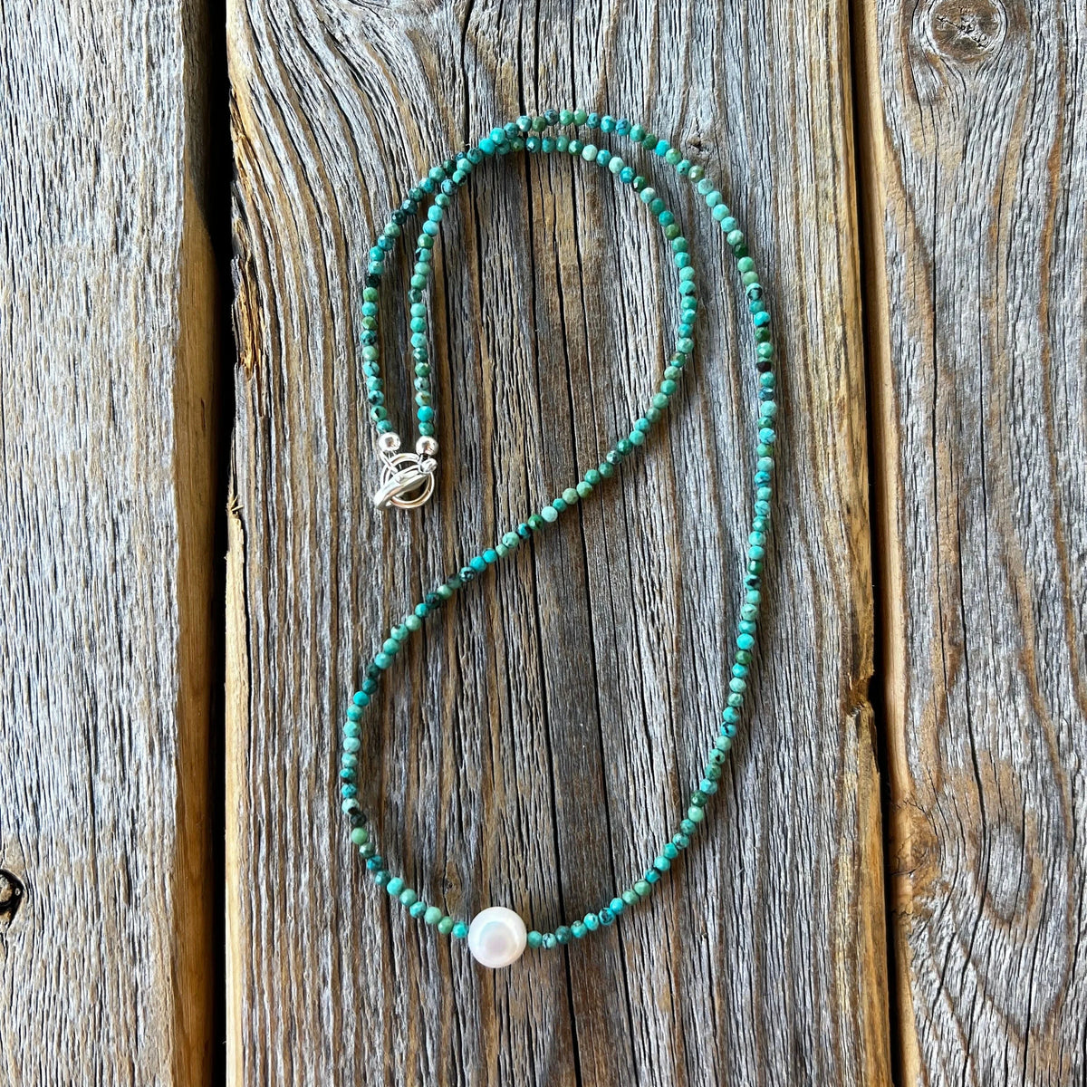 Turquoise and Pearl Necklace, Dainty Choker, Gifts for Her, Handmade Jewelry