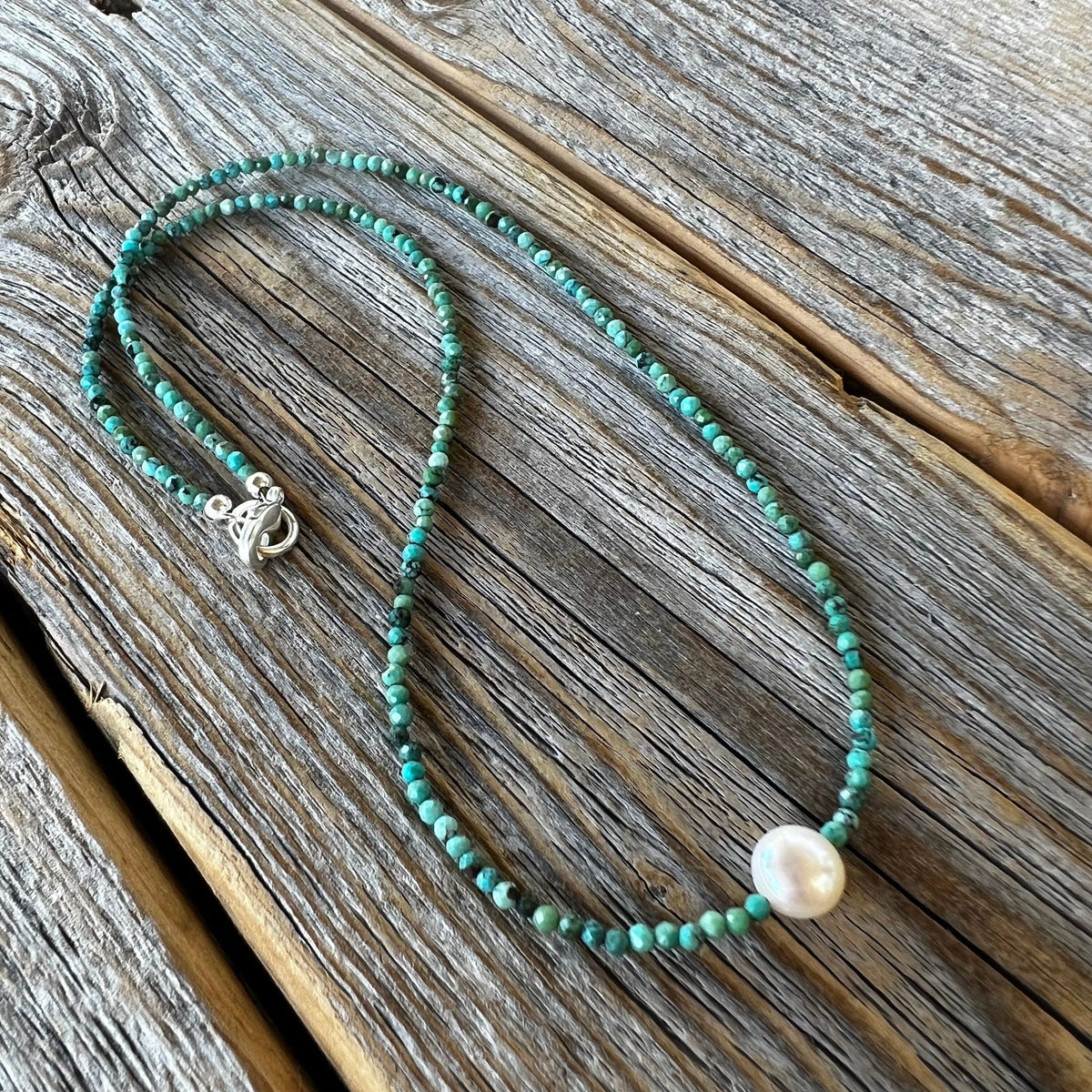 Turquoise and Pearl Necklace, Dainty Choker, Gifts for Her, Handmade Jewelry
