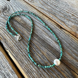 Turquoise and Pearl Necklace, Dainty Choker, Gifts for Her, Handmade Jewelry