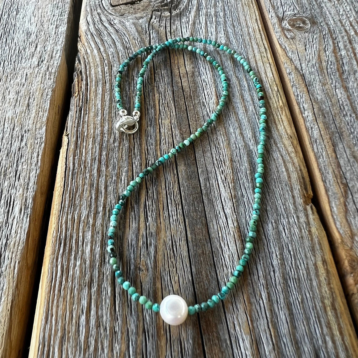 Turquoise and Pearl Necklace, Dainty Choker, Gifts for Her, Handmade Jewelry