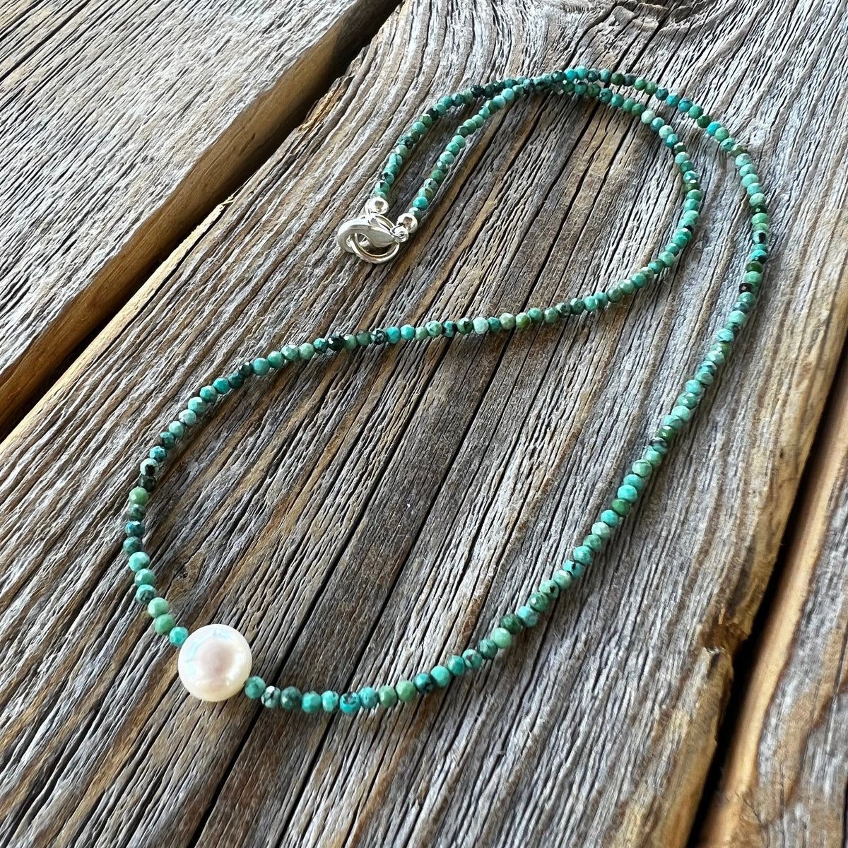 Turquoise and Pearl Necklace, Dainty Choker, Gifts for Her, Handmade Jewelry