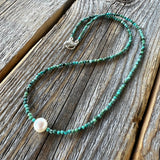 Turquoise and Pearl Necklace, Dainty Choker, Gifts for Her, Handmade Jewelry
