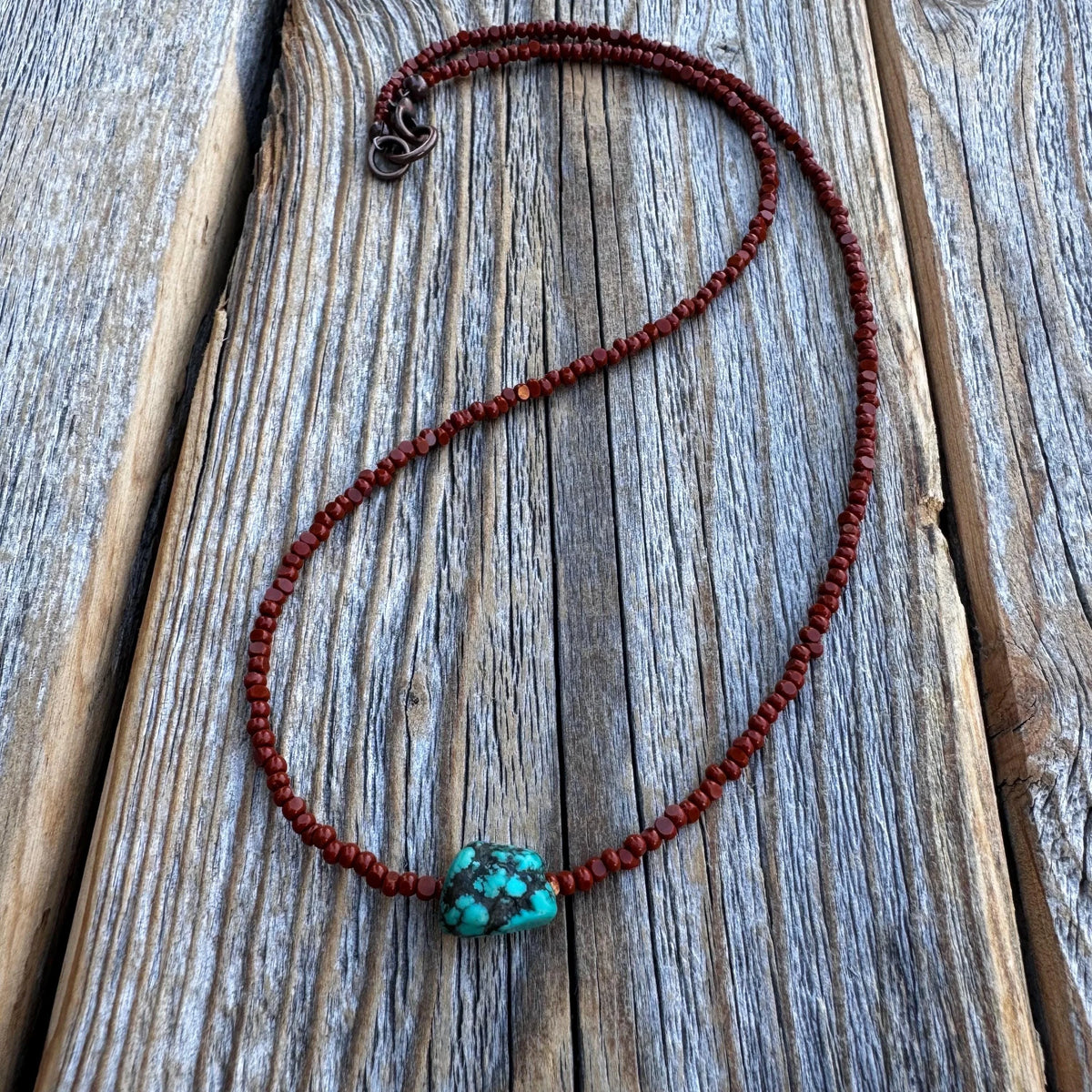 Turquoise Beaded Choker – Handmade Copper & Czech Glass Necklace