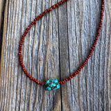 Turquoise Beaded Choker – Handmade Copper & Czech Glass Necklace