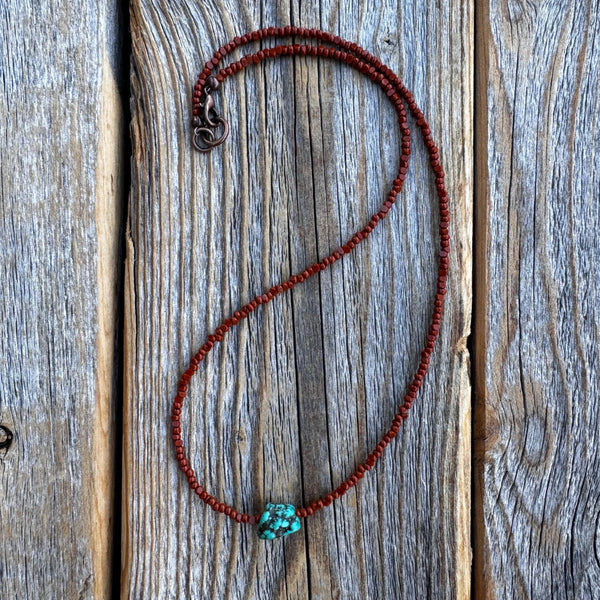 Turquoise Beaded Choker – Handmade Copper & Czech Glass Necklace