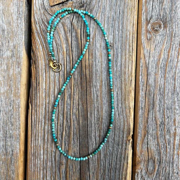 Turquoise Beaded Choker Necklace, 10K Gold Plated Clasp