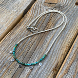 Turquoise Beaded Choker Necklace, Dainty Layering Necklace, Boho Sterling Silver Jewelry