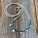 Turquoise Beaded Choker Necklace, Dainty Layering Necklace, Boho Sterling Silver Jewelry